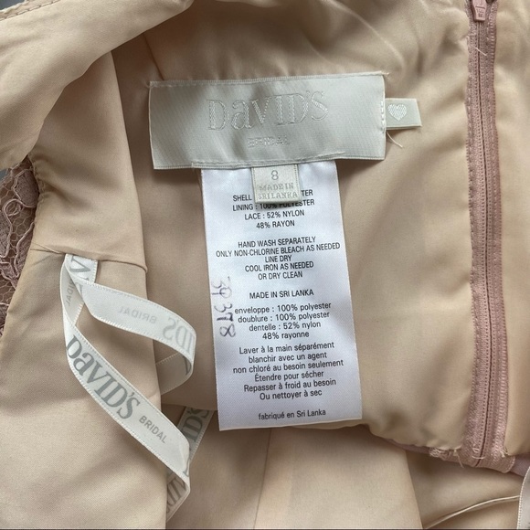 David's Bridal Pink Lace Sleeveless Bridesmaid Dress V-Neck Full Length - Picture 3 of 4